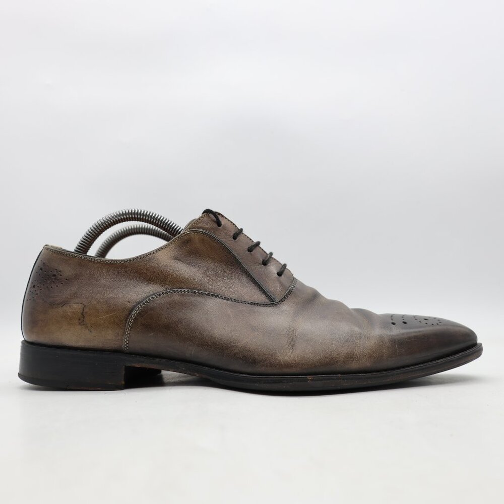 Magnanni 13835 Dress Shoe Men's US Size 8.5 M Oxford Brown Gray Leather Lace Up
